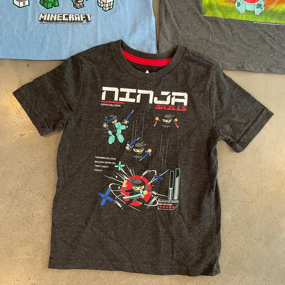 Gap kids Minecraft blue tee old navy gray pokemon Ninja tshirt boys size XS 4/5
